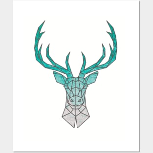 Geometric Deer Blue Posters and Art